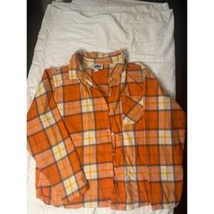 Metropolitan Mens XL Orange Plaid Flannel Shirt Long Sleeve Cotton Button Down